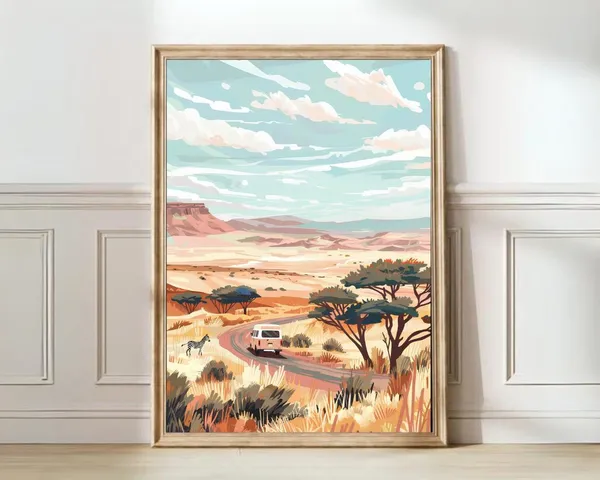Namibia Travel Poster, Safari Roadtrip Illustration
