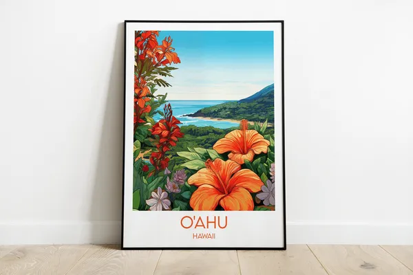 Oahu Travel Print, Hawaii Poster, Custom Personalised