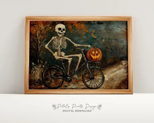 Halloween Skeleton Rustic Vintage Style Art Print