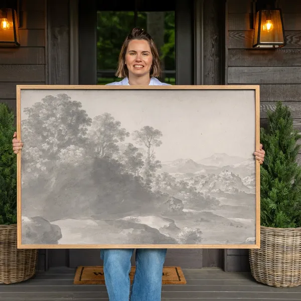 Black And White Landscape Painting, Neutral Wall Art Print