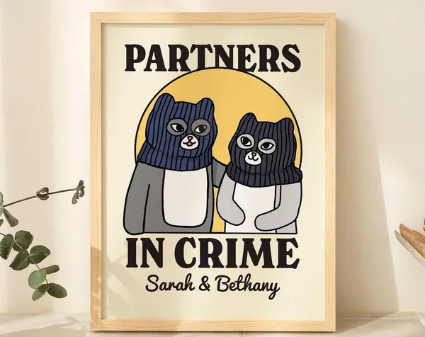 Personalized Partners In Crime Cat Print, Custom Cats
