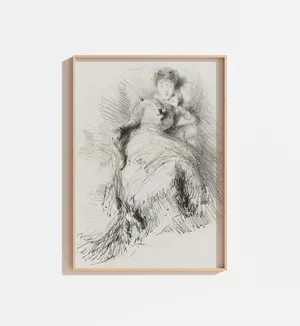 Antique Sketch Drawing Of Woman Vintage Portrait Print
