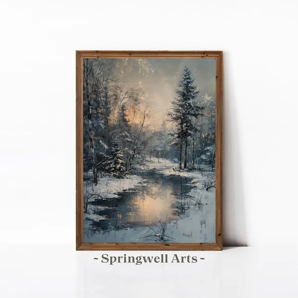 Winter Forest Landscape, Vintage Winter Art Print