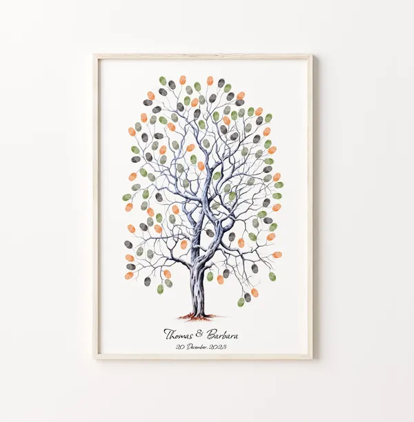 Personalized Tree Fingerprint Guest Book, Wedding Keepsake