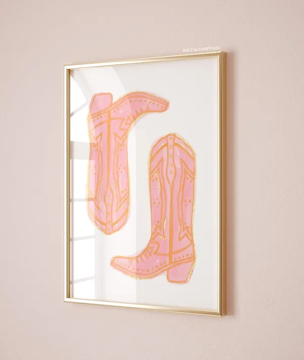 Cowgirl Boots Pink And Orange Western Wall Art Print
