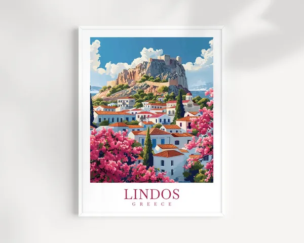 Lindos Travel Poster, Greece Destination Wall Art
