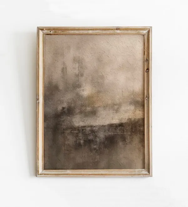 Brown Abstract Print, Moody Neutral Minimalist Watercolor