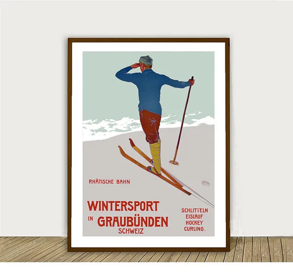 Wintersport In Graubnden Suisse Vintage Travel Poster