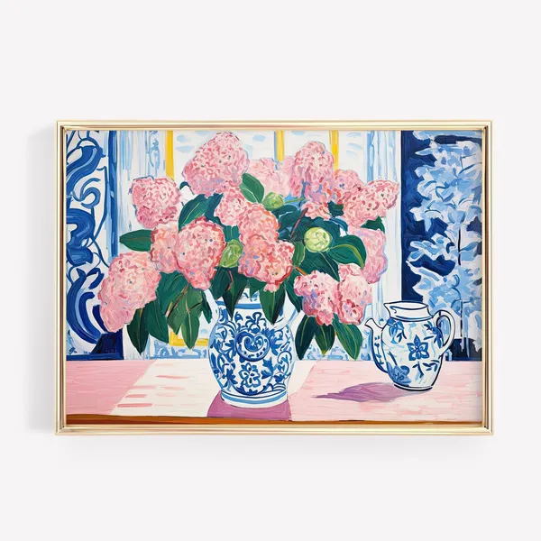 Hydrangea Chinoiserie Watercolor Floral Art Print