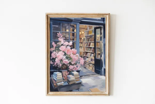 Retro Blue Library Poster, New York 1950s Aesthetic