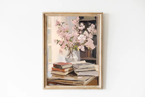 Book Lover Print, Soft Pink Pastel Wall Art