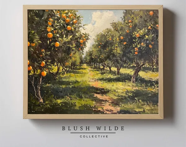 Vintage Orange Grove Oil Painting, Moody Florida Art Print