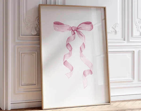 Pink Bow Nursery Art Print, Coquette Balletcore Decor