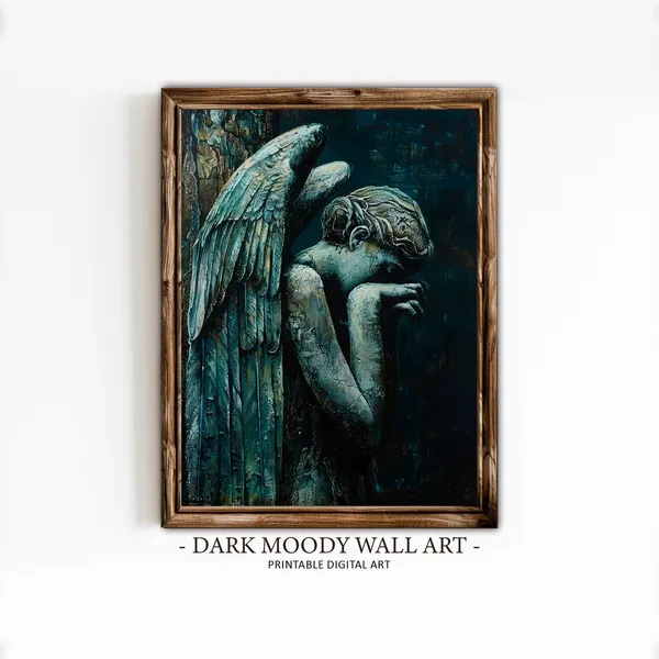 Dark Angel Art Print, Gothic Dark Academia Decor