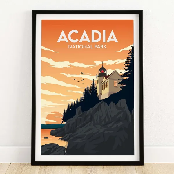 Acadia National Park Travel Poster, Wall Art Print