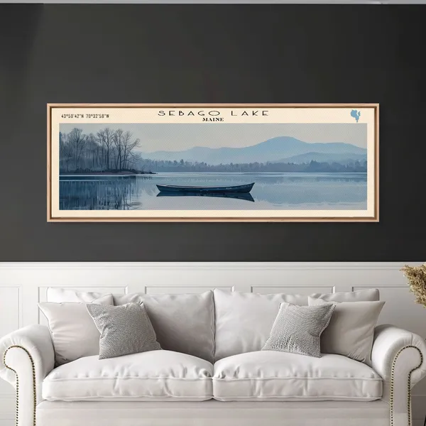 Sebago Lake Travel Poster, Scenic Lake House Decor