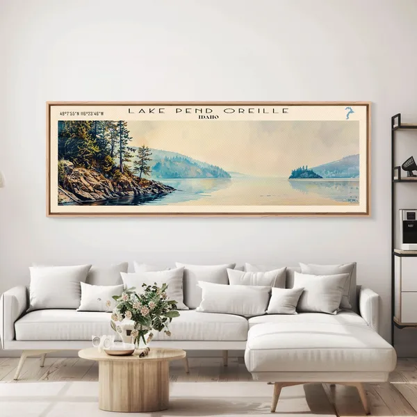 Lake Pendreille Travel Poster, Panoramic Landscape