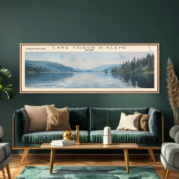 Lake Coeur d'Alene Idaho Travel Poster, Lake House Decor