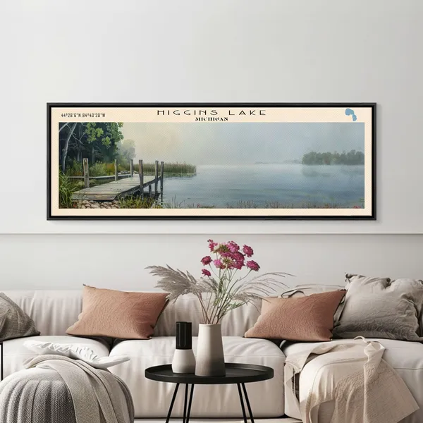 Higgins Lake Michigan Travel Poster, Lake House Art