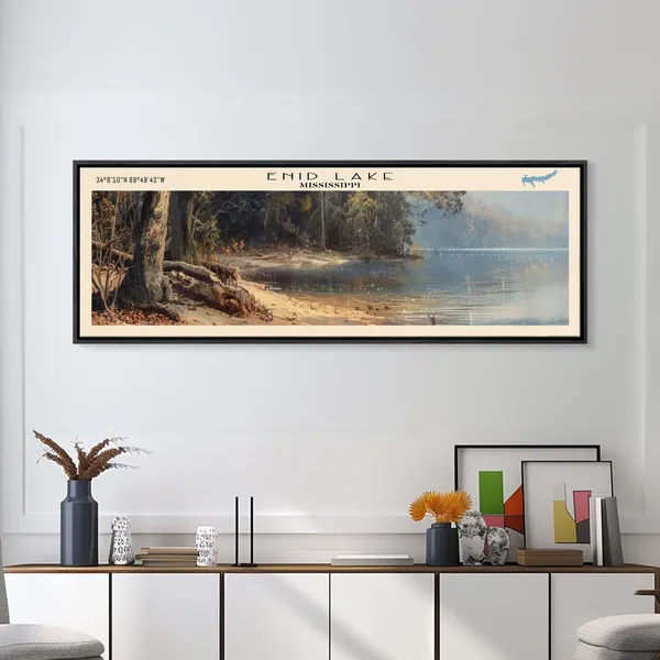 Enid Lake Mississippi Travel Poster, Lake House Decor