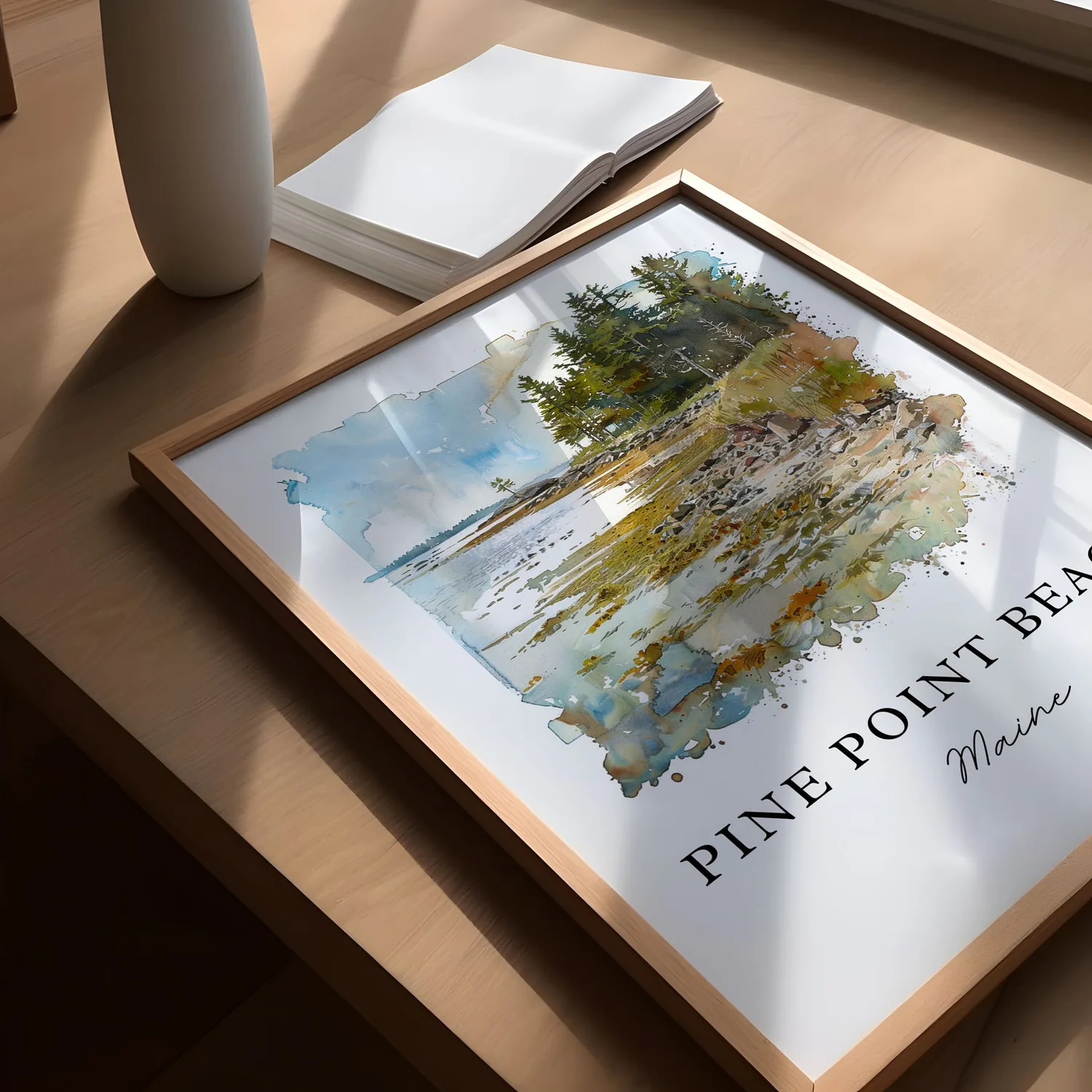 Pine Point Beach Maine Watercolor Travel Poster - Image 5