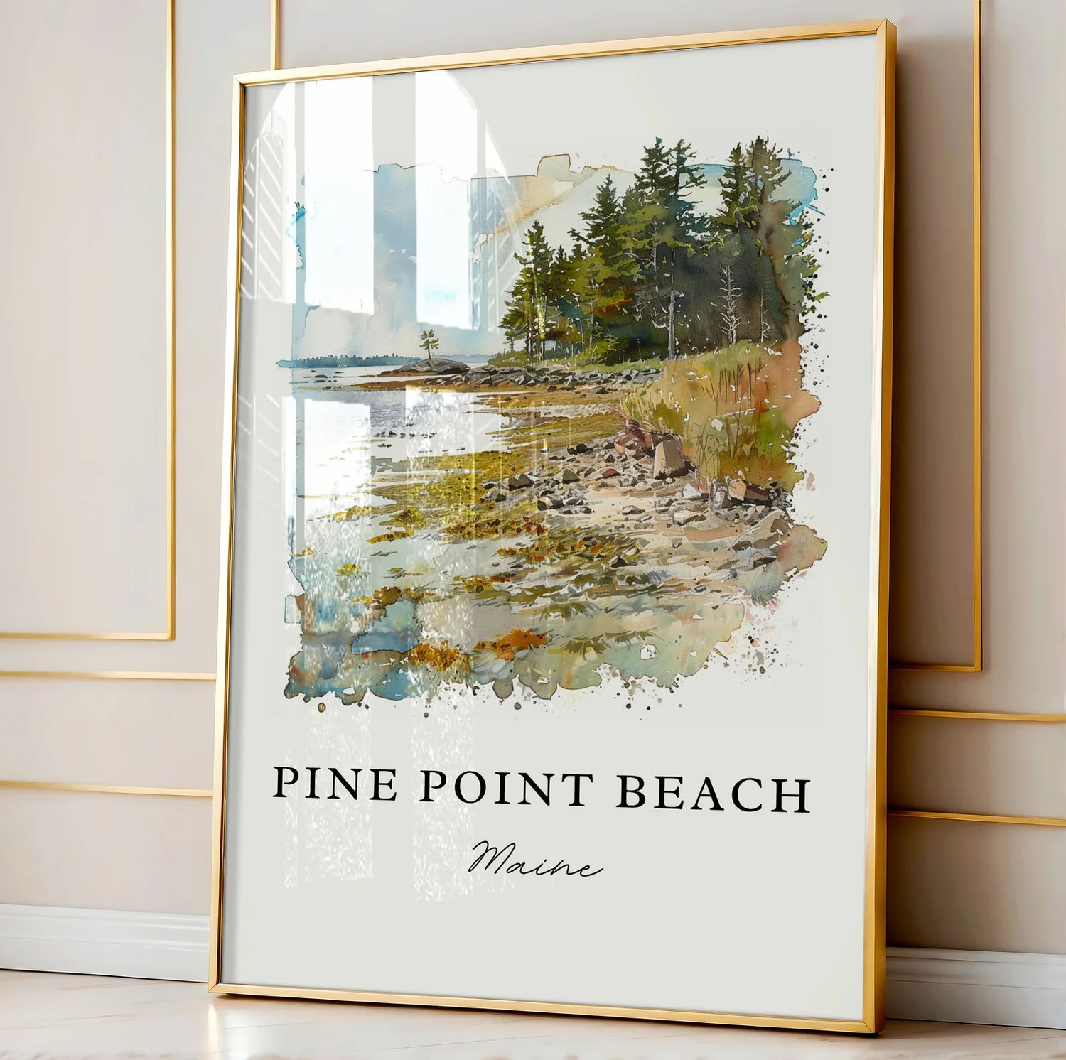 Pine Point Beach Maine Watercolor Travel Poster - Image 3