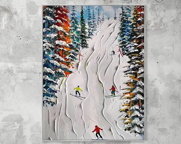 Custom Skier on Snowy Mountain, Textured Art Print