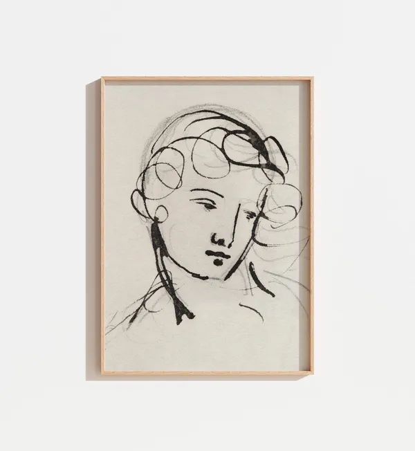 Vintage Black And White Sketch of Woman Art Print