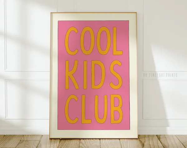 Cool Kids Club Art Print, Pink Retro Girls Room Decor