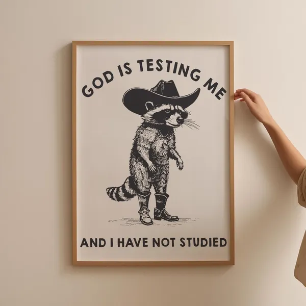 Funny Cowboy Raccoon Poster, Western Wall Art Print