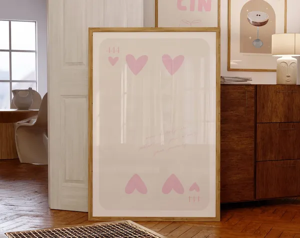 Angel Number 444 Poster, Pink Playing Card Print