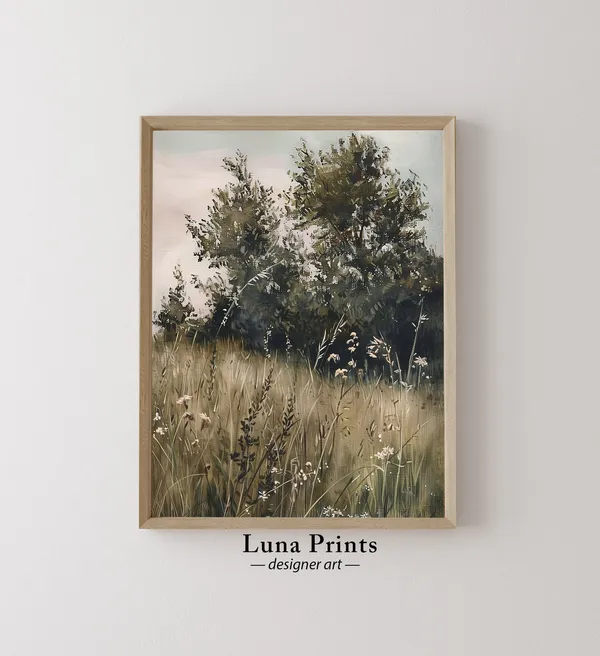 Forest Field Landscape Vintage Art Print