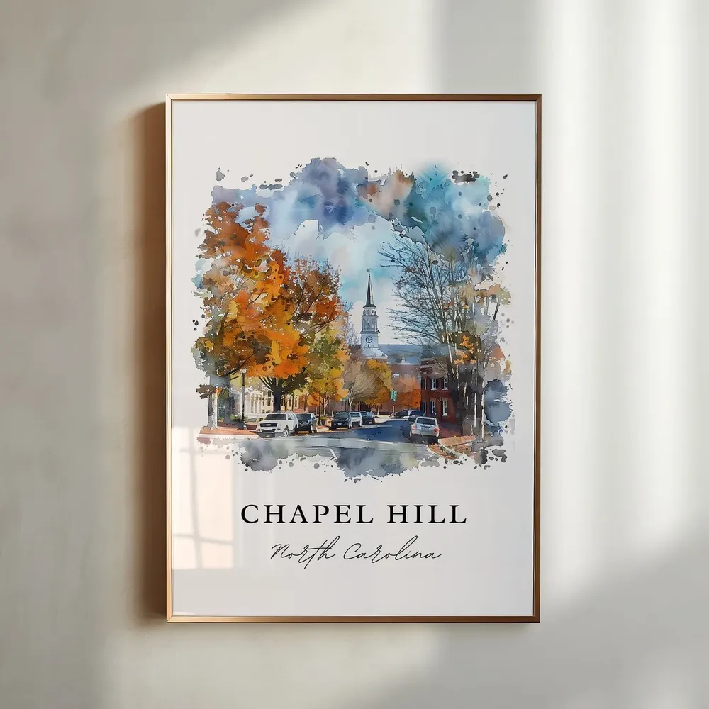 Chapel Hill, NC Watercolor Travel Poster