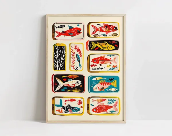Cute Sardine Tins Poster, Scandi Style Kitchen Print