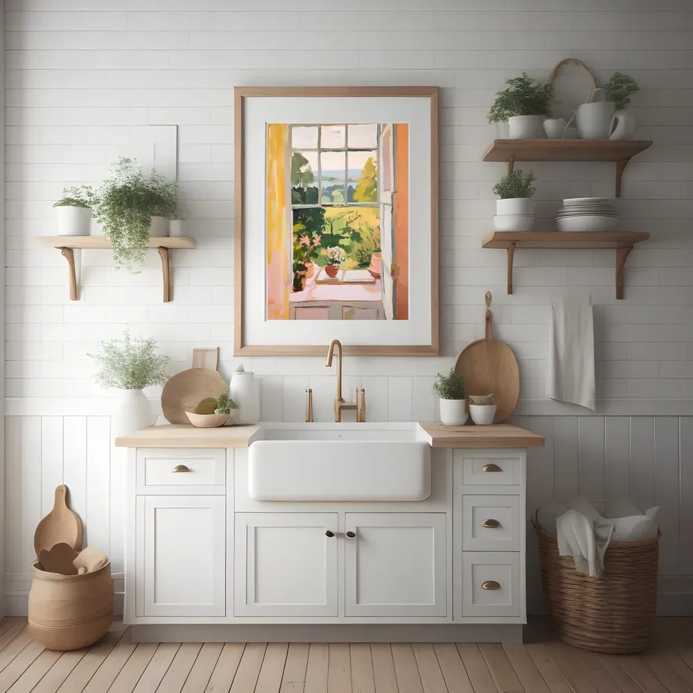 View Through Window Landscape Watercolor Art Print - Image 3