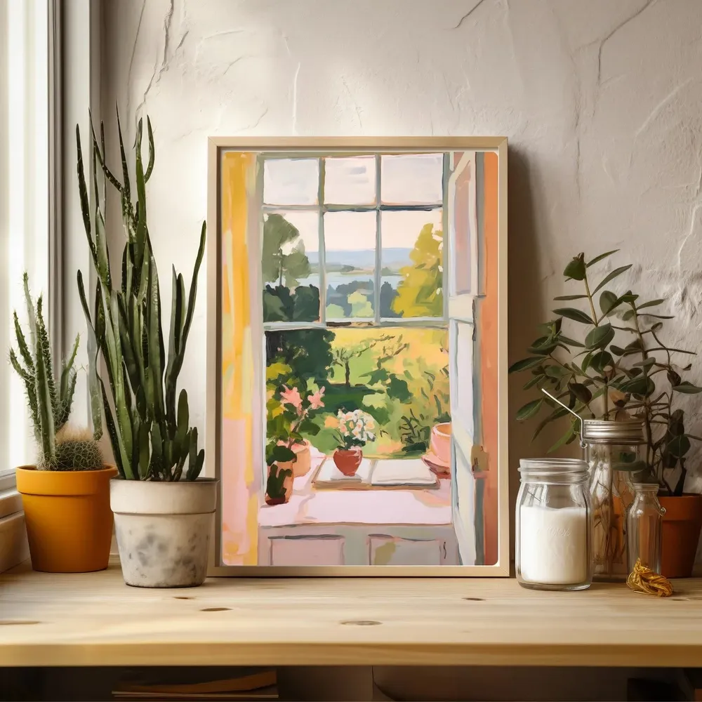 View Through Window Landscape Watercolor Art Print - Image 2
