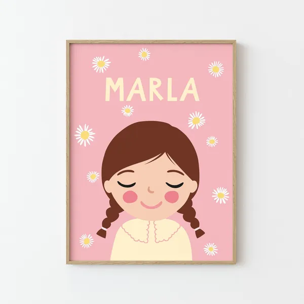 Personalized Girl Portrait Daisy Illustration Art Print
