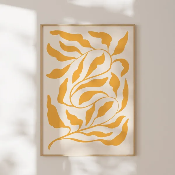 Leaf Abstract Print, Yellow Minimalist Botanical Art