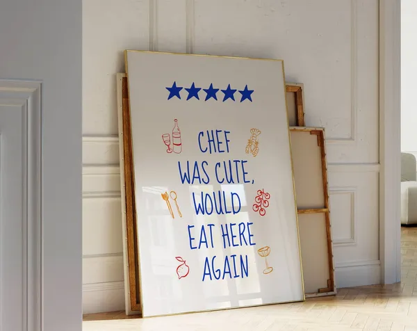 Chef Was Cute Retro Kitchen Poster Print