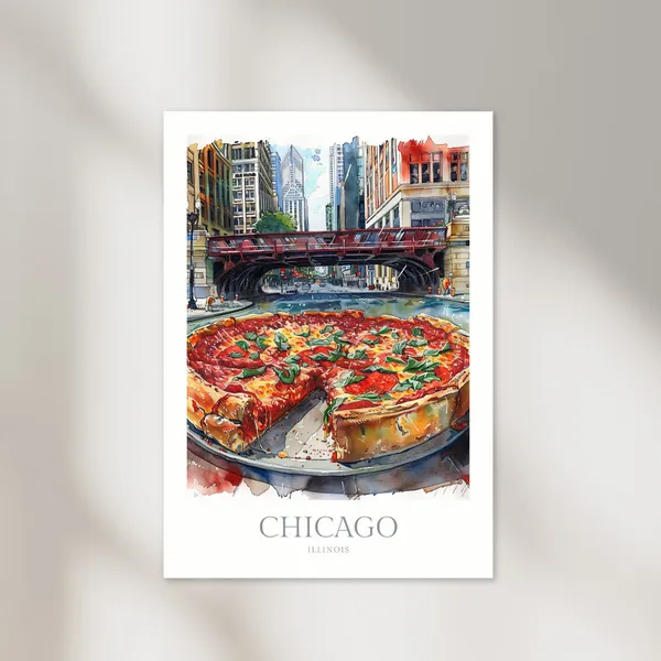 Chicago Illinois Watercolor Poster, Home Decor Art Print