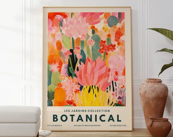 Vivid Cactus Botanical Art Print, Modern Mexican Style