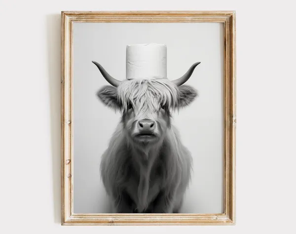 Highland Cow Art Print, Nursery Bathroom Decor