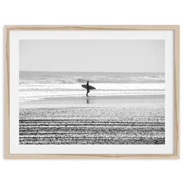 Lone Surfer Minimalist Black And White Beach Art Print