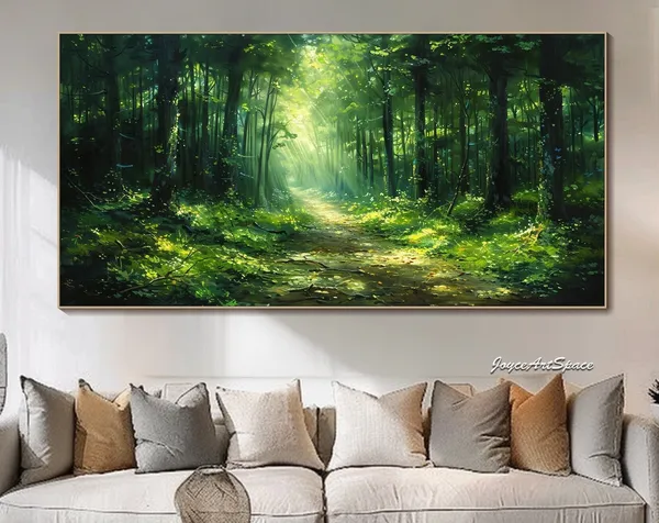 Green Forest Oil Painting, Textured Wall Art Print