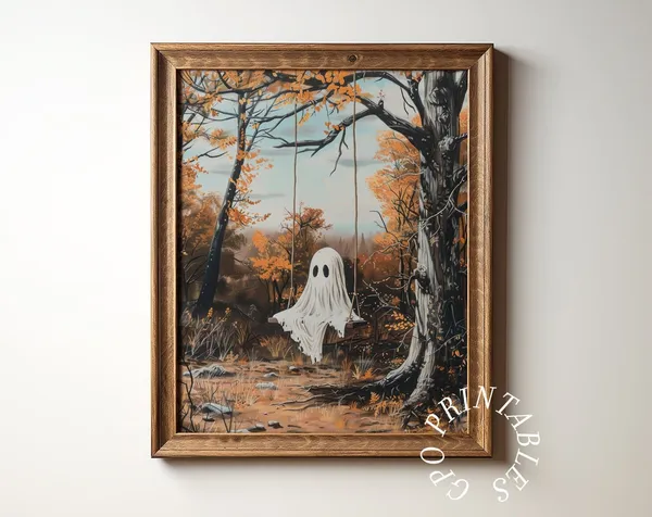 Halloween Ghost On A Swing, Vintage Poster