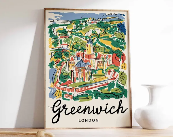 Greenwich London Travel Poster, Retro William Morris Print
