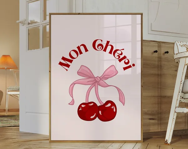Mon Cheri Cherry Coquette Retro Art Print