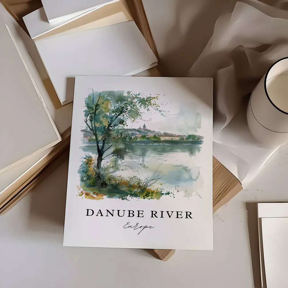 Danube River Watercolor Travel Poster, Europe - Image 2