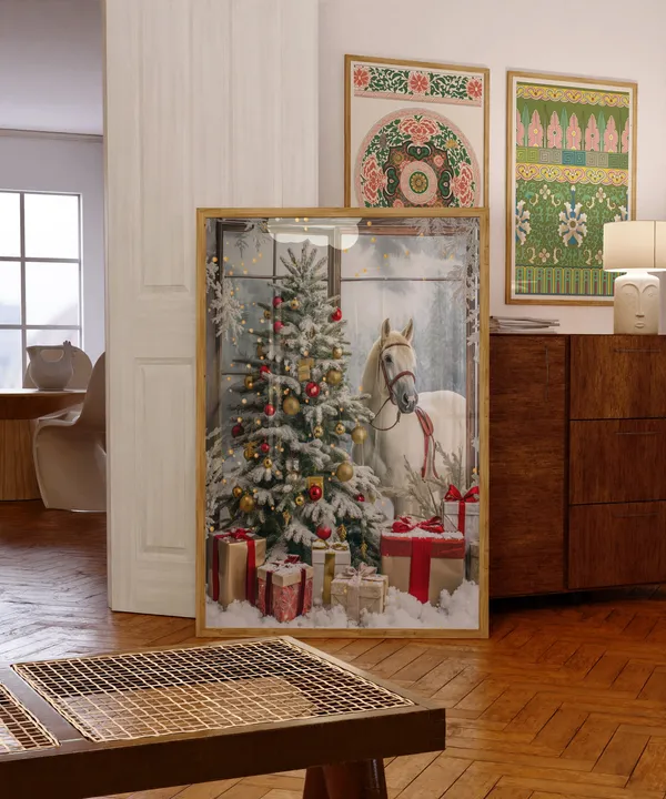 Christmas Horse Print, Rustic Equestrian Holiday Art