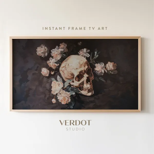 Vintage Halloween Victorian Skull Flowers Art Print